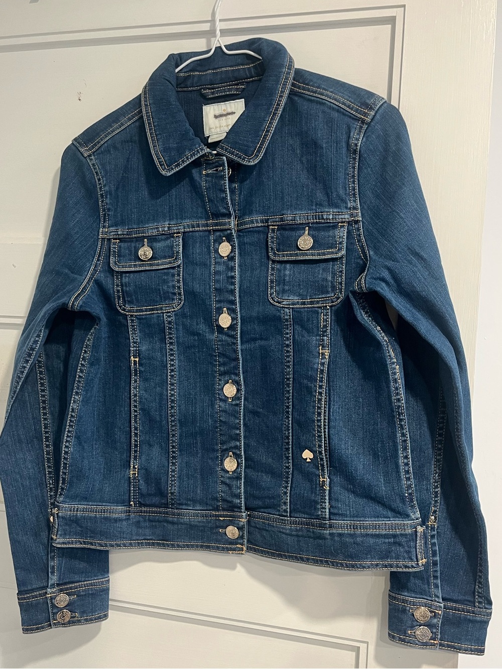 kate spade Women's Classic Blue Jean denim jacket NWOT M $299 dark wash ♠️ logo